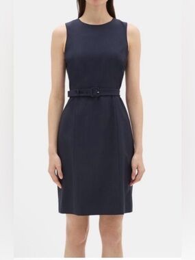 Theory Navy Sleeveless Belted Shift Dress